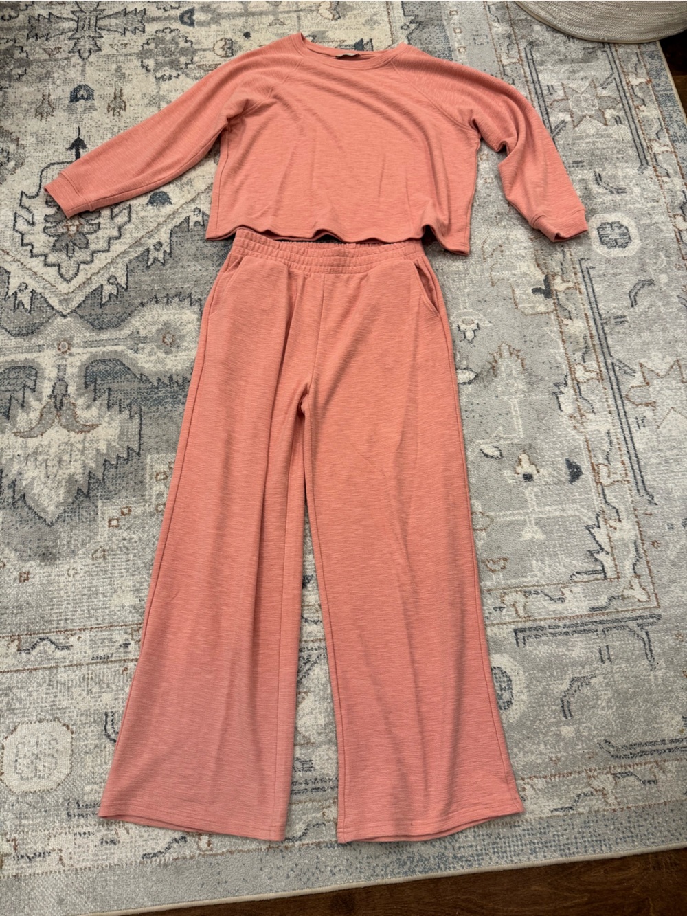 Zenana Outfitters Cozy Ribbed Wide-Leg Set - Coral